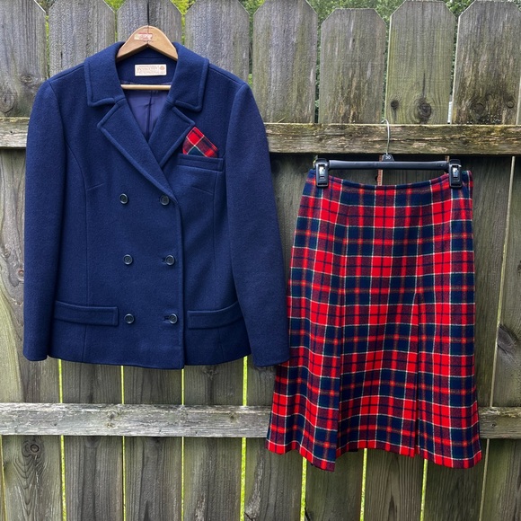 Vintage Pendleton Wool Blazer and Wool Plaid Pleated Skirt SchoolGirl Style - Picture 1 of 14